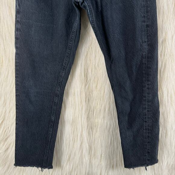 Agolde Womens Jamie High Rise Classic Jeans Black Whiskered Buttonfly Raw Hem 24 - Picture 3 of 10